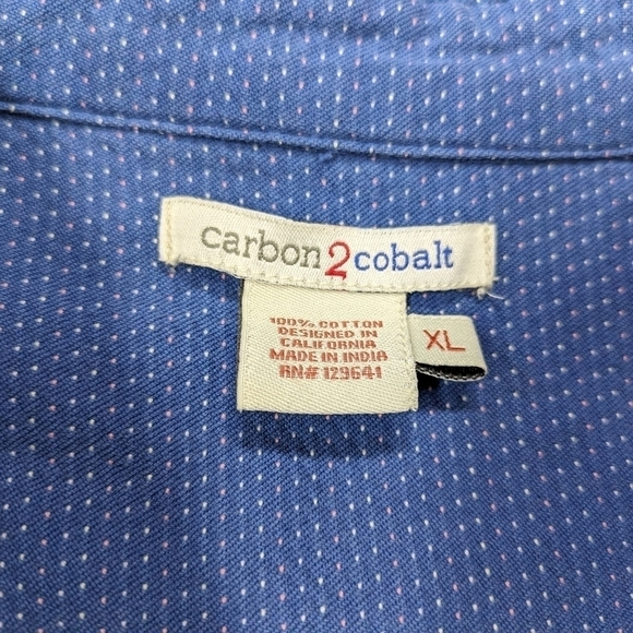 Carbon 2 Cobalt Shirt Men's XL Blue Dots Button Up Long Sleeve Cotton Collar  - Picture 6 of 7